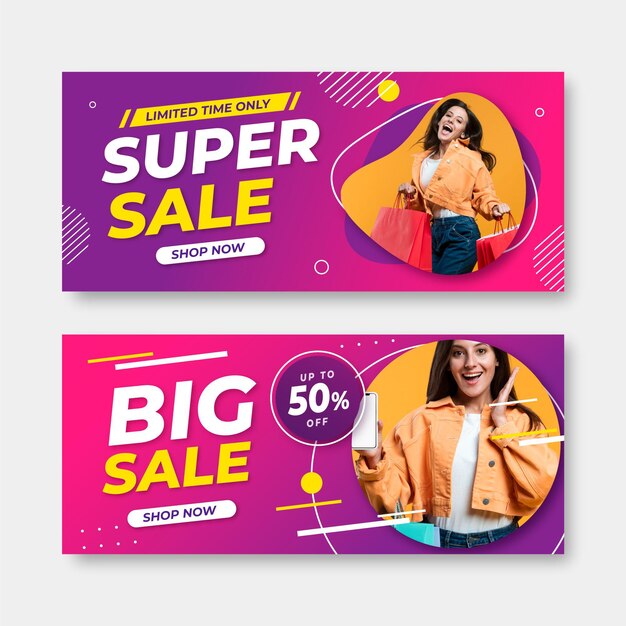 Gradient super sales banners with photo