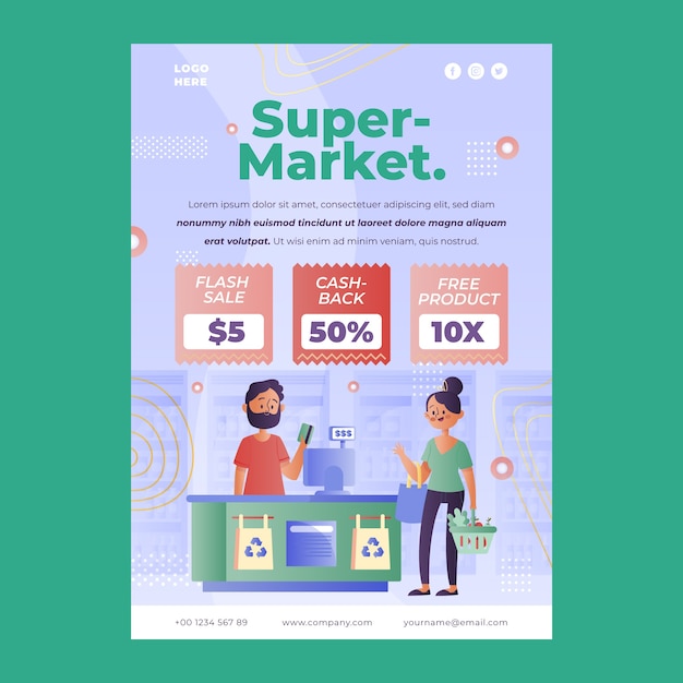 Gradient supermarket poster design template