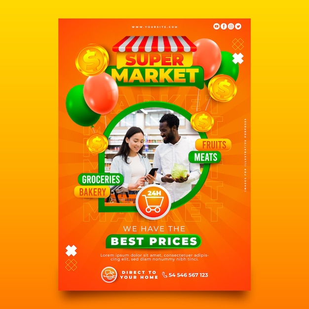 Gradient supermarket poster template