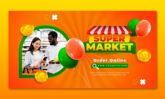 Gradient supermarket social media promo template