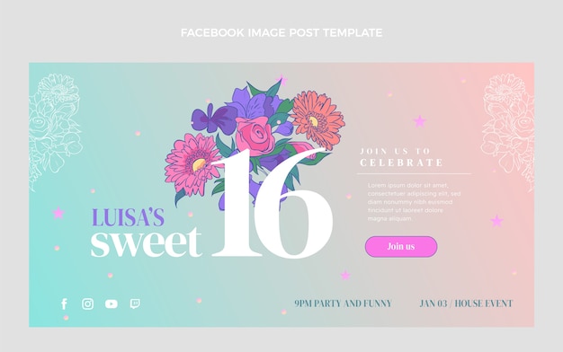 Free Vector gradient sweet 16 facebook post template