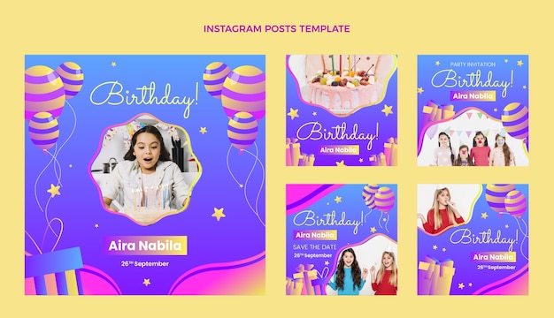 Gradient  sweet 16 instagram posts collection