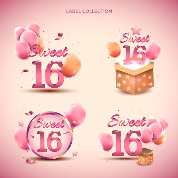 Gradient sweet 16 labels collection