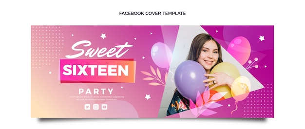 Gradient sweet 16 social media cover template