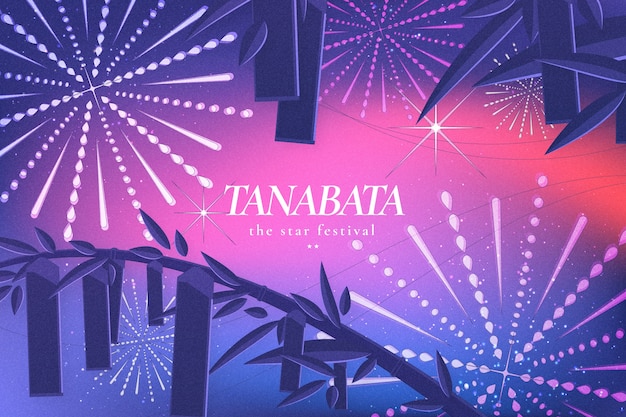 Gradient tanabata background with fireworks