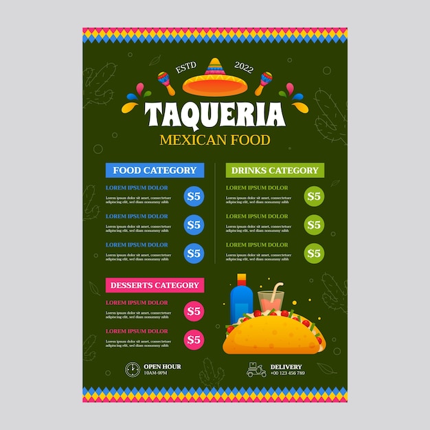 Gradient taqueria menu template