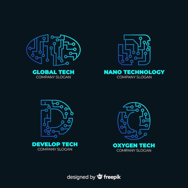 Gradient technology blue logo collection