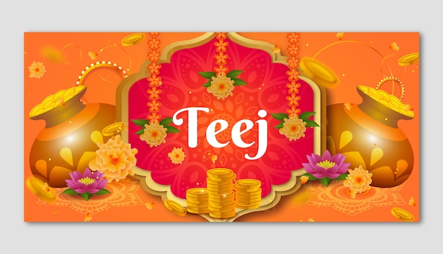 Gradient teej background with pots and flowers