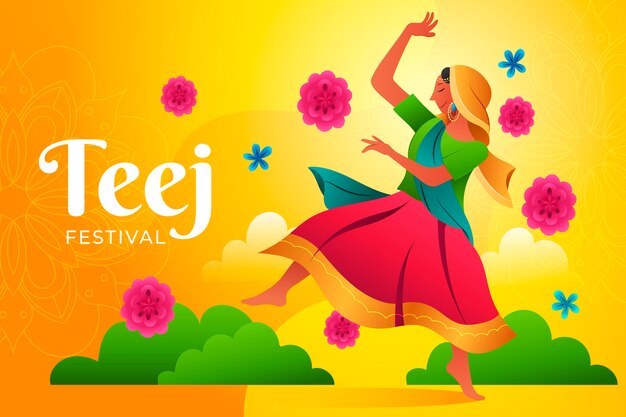 Gradient teej background with woman dancing