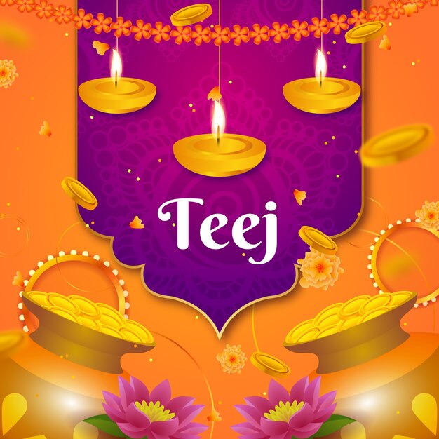 Gradient teej illustration with candles and flowers