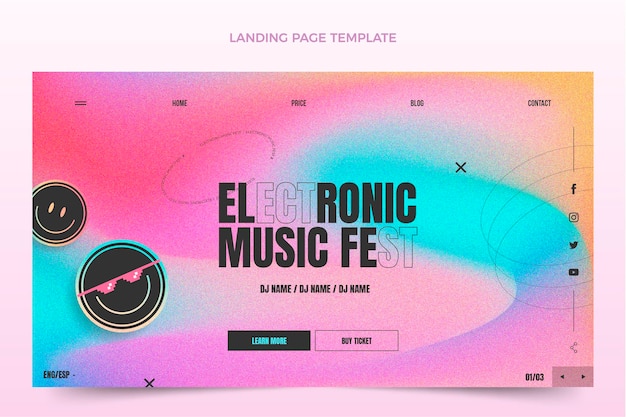 Free Vector gradient texture music festival landing page