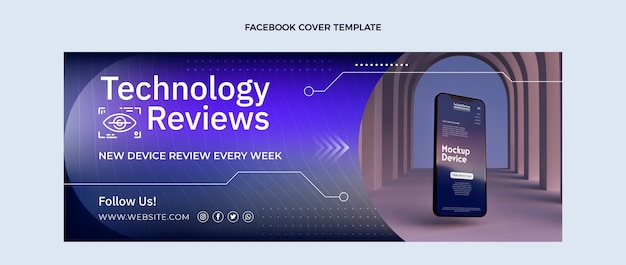 Free Vector gradient texture technology social media cover template