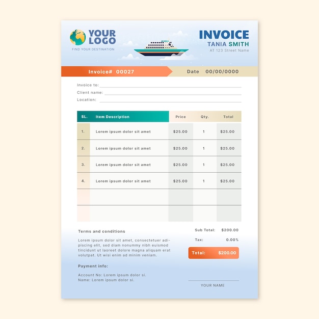 Gradient texture travel agency invoice