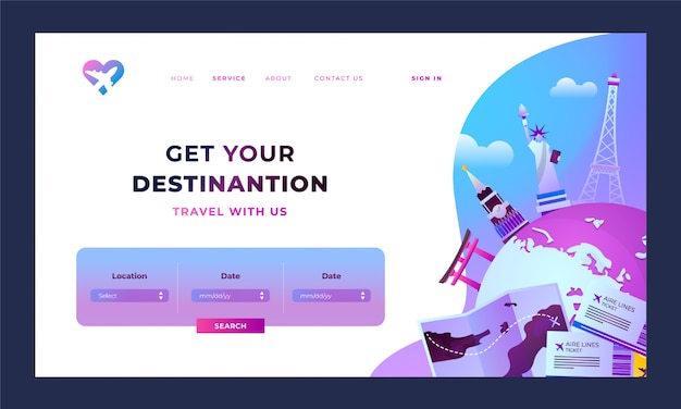 Free Vector gradient texture travel agency landing page