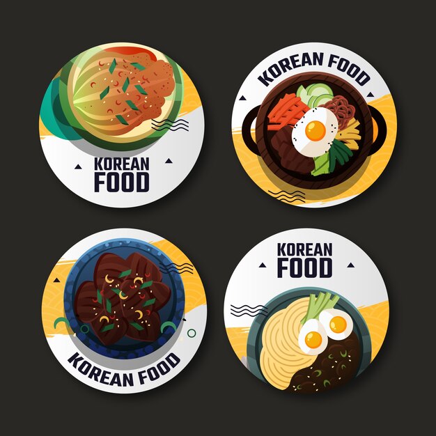 Gradient traditional korean food labels collection