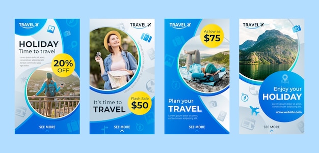 Free Vector gradient travel agency instagram stories collection