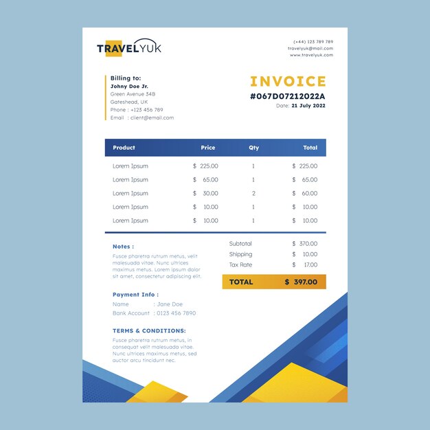 Gradient travel agency invoice template