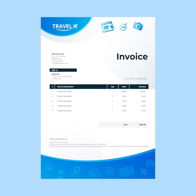 Gradient travel agency invoice template