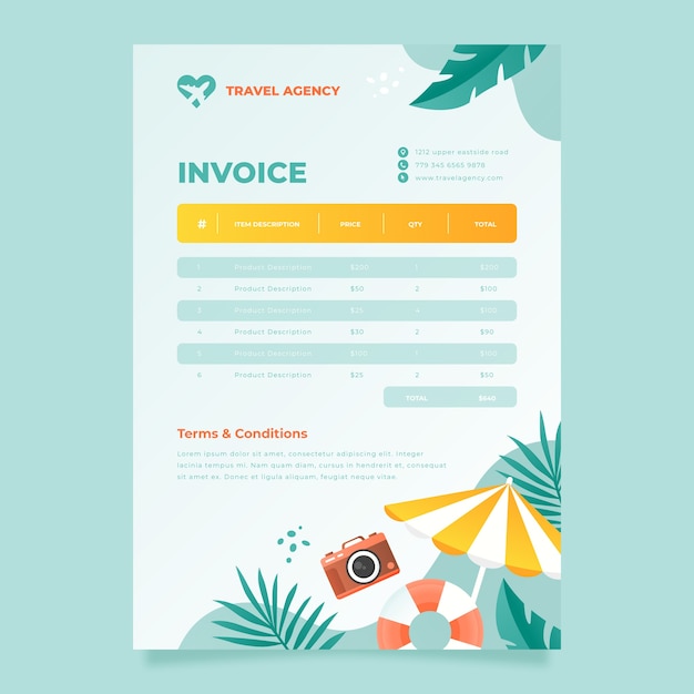 Gradient travel agency invoice template