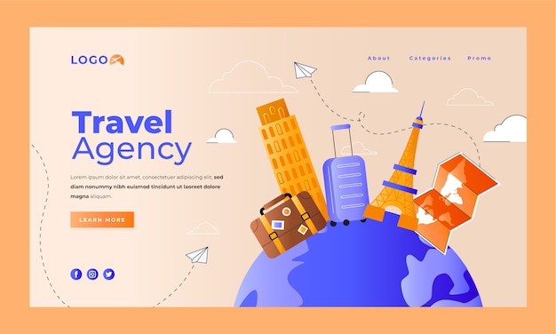 Free Vector gradient travel agency landing page template