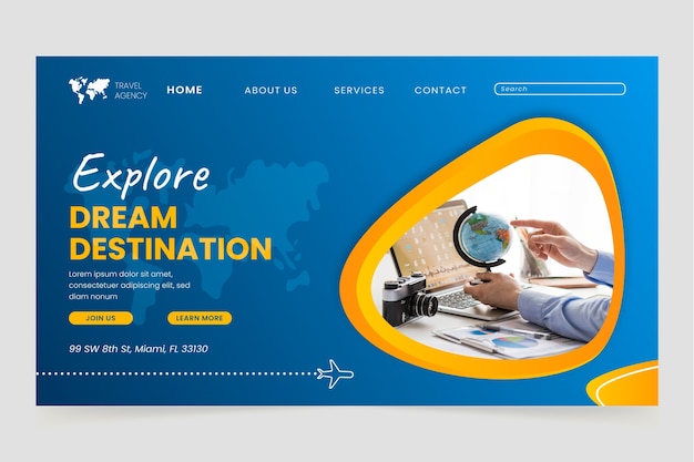 Gradient travel agency landing page template