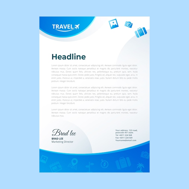 Gradient travel agency letterhead template