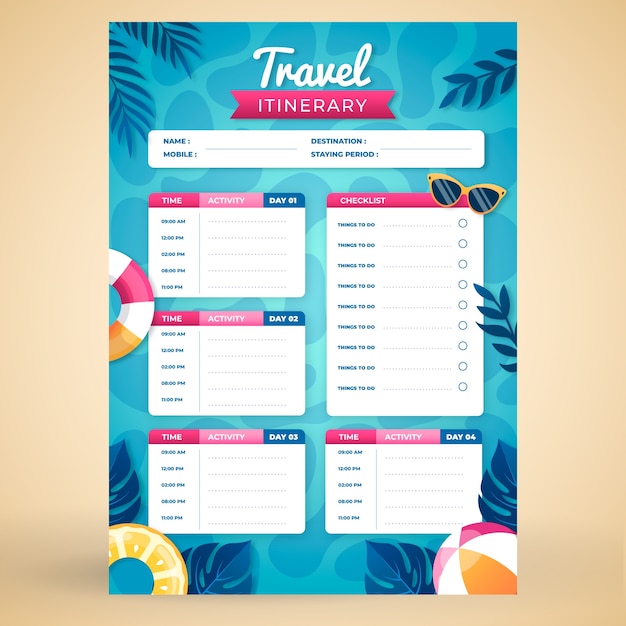 Gradient travel itinerary template design