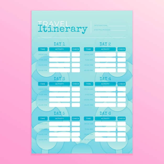 Gradient travel itinerary template