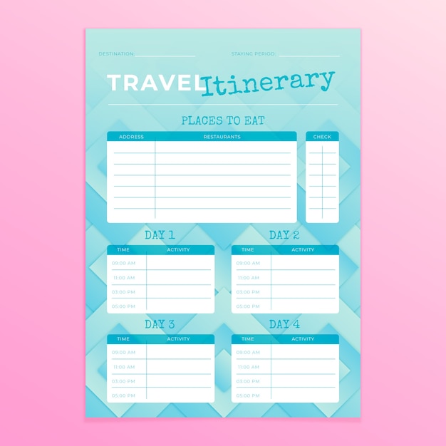 Gradient travel itinerary template