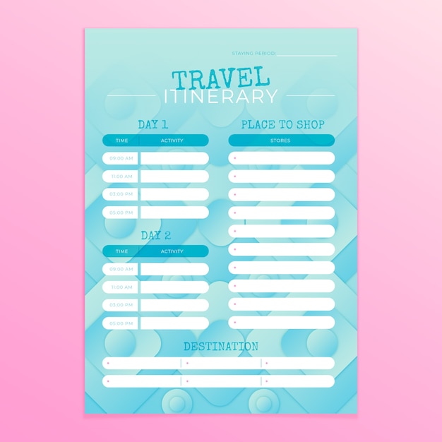 Gradient travel itinerary template