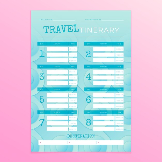 Gradient travel itinerary template