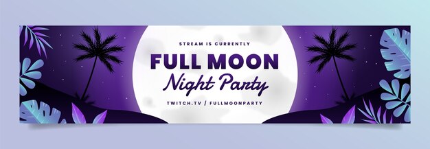 Gradient twitch banner template for full moon party with leaves