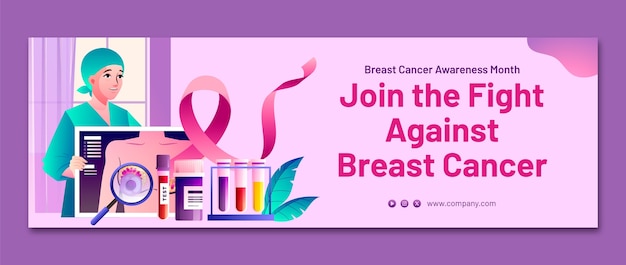 Free vector gradient twitter header template for breast cancer awareness month