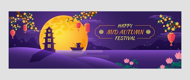 Gradient twitter header template for mid-autumn festival celebration