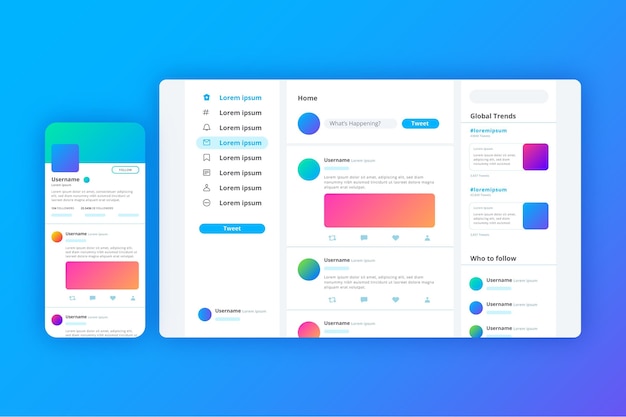 Gradient twitter interface template