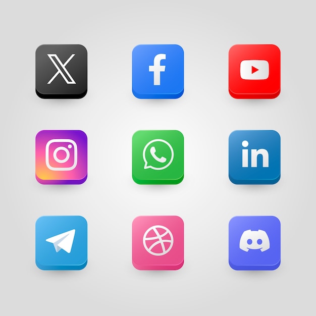 Gradient twitter and other social media apps logos collection