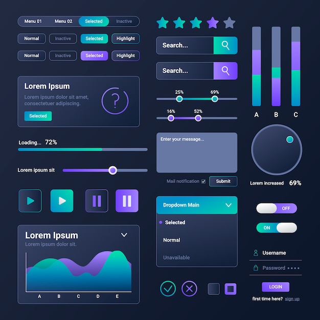 Free Vector gradient ui kit collection