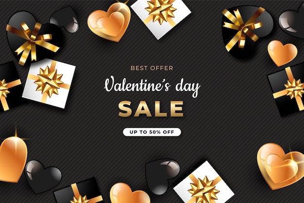 Gradient valentine's day background with black and gold hearts