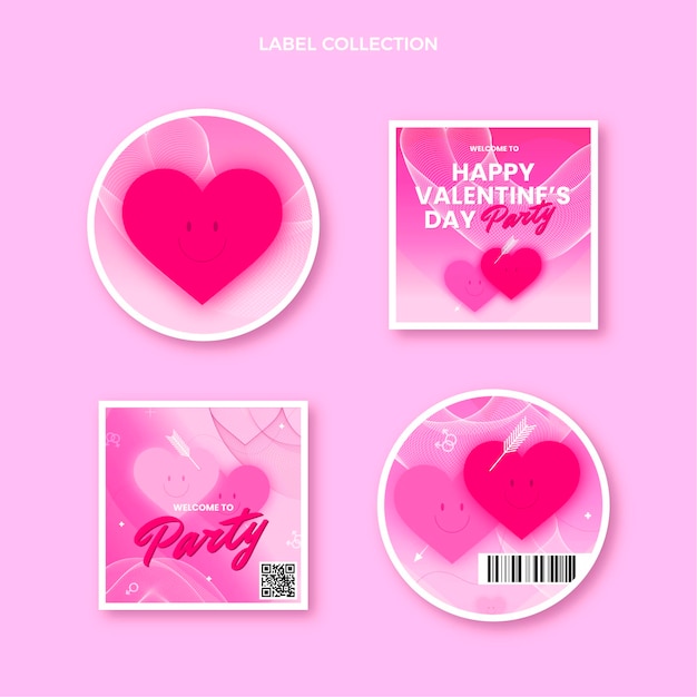 Gradient valentine's day labels collection