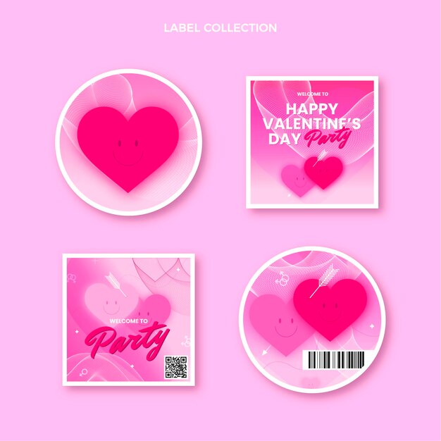 Gradient valentine's day labels collection