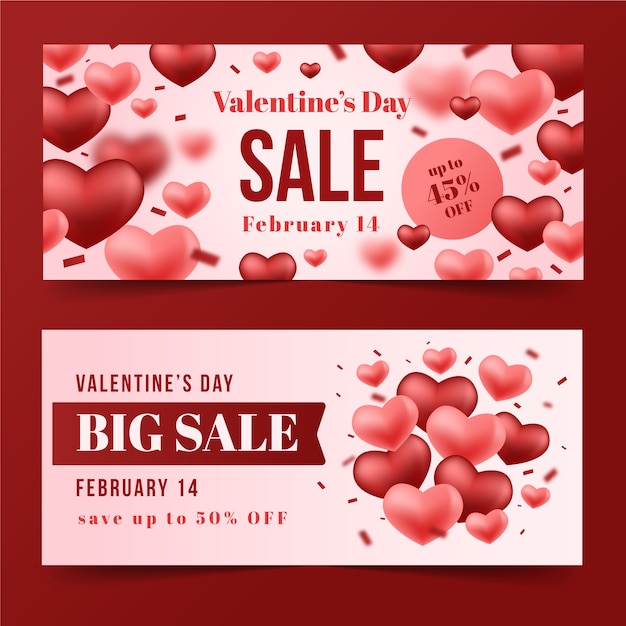 Gradient valentine's day sale horizontal banners set