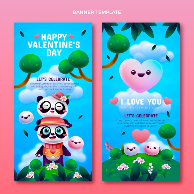 Gradient valentine's day vertical banners set