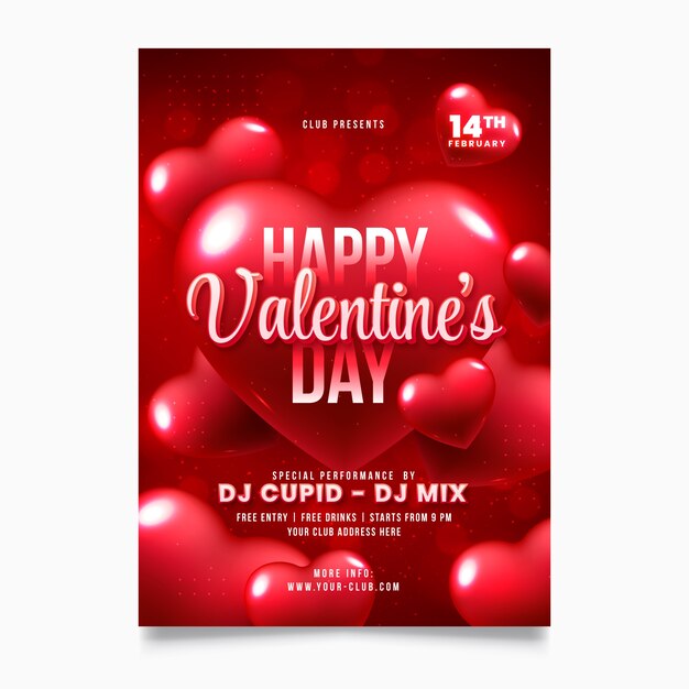 Gradient valentine's day vertical flyer template