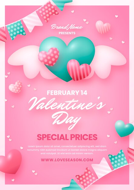 Gradient valentine's day vertical flyer template