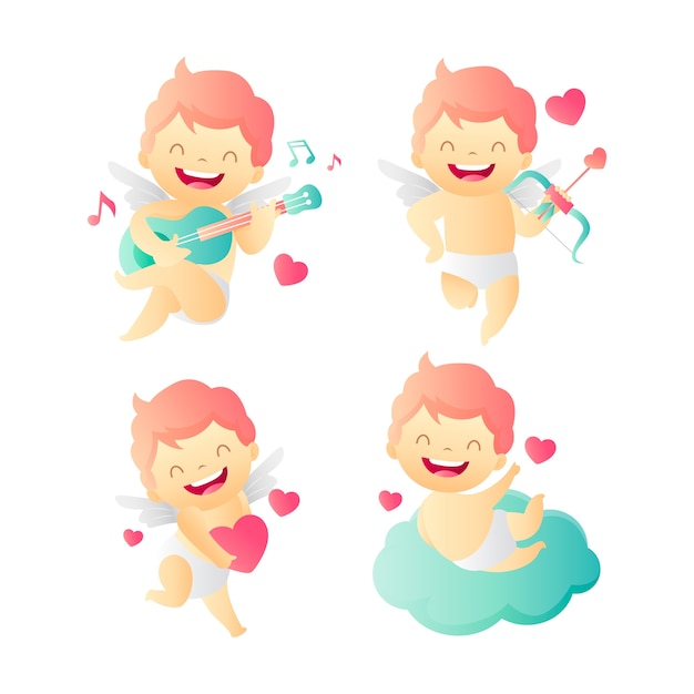 Free vector gradient valentines day cupid characters collection