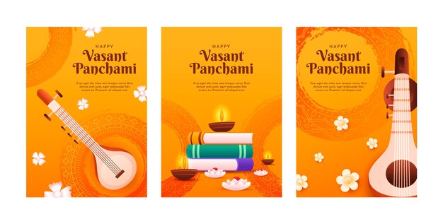 Gradient vasant celebration panchami greeting cards collection