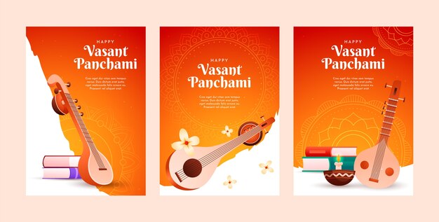 Gradient vasant celebration panchami greeting cards collection