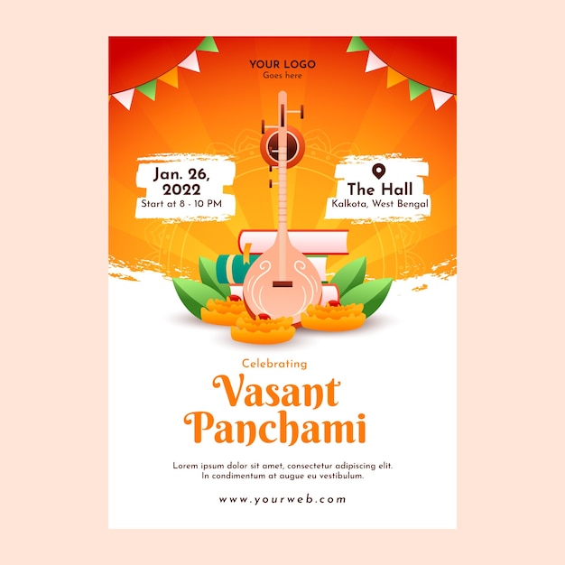 Free vector gradient vasant celebration panchami vertical poster template