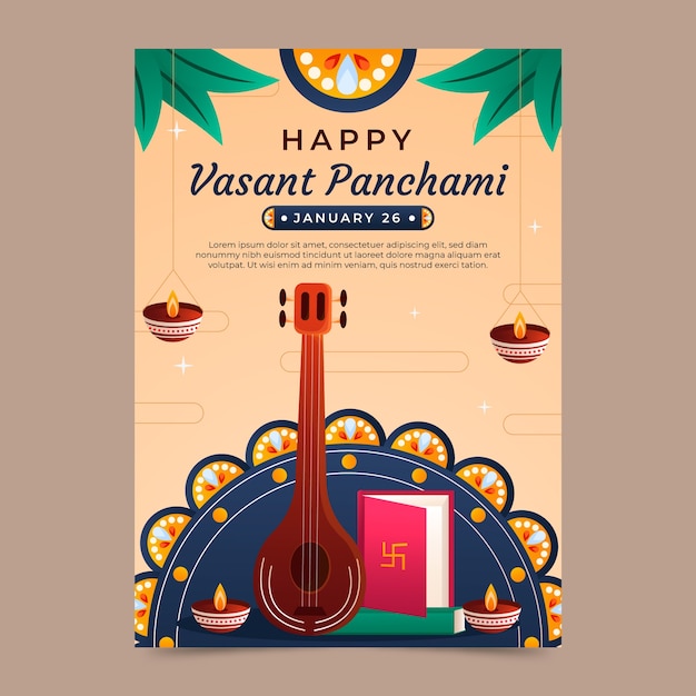 Free vector gradient vasant panchami celebration vertical poster template