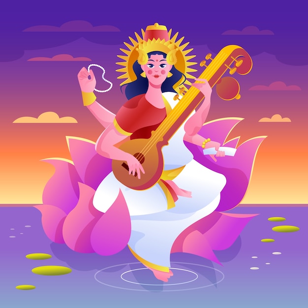 Gradient vasant panchami illustration with zither